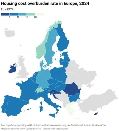 Mapa úrovně nezaměstnanosti v Evropě v roce 2024
